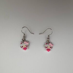 Charming Pink and Silver Cat Earrings